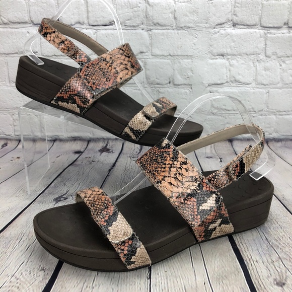 Vionic Shoes - Vionic Bolinas Tan Snake Print Leather Sandals